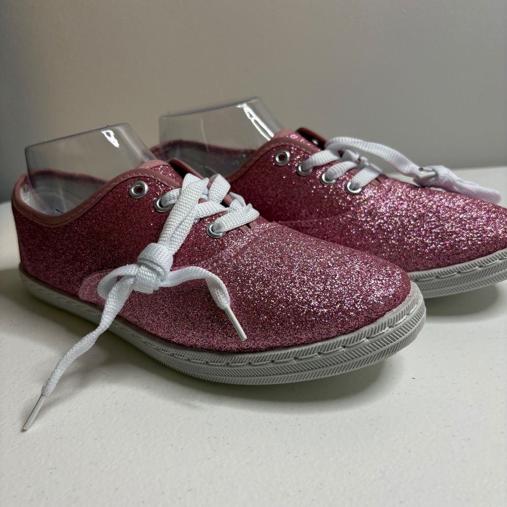 18 Shoes Womens Pink Glitter Low Top Lace‎ Up Sneakers Size 8